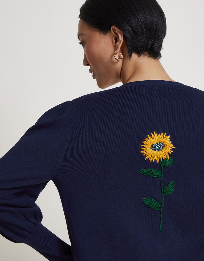 Ellie Upcycled Embroidered Cardigan, Blue (NAVY), large