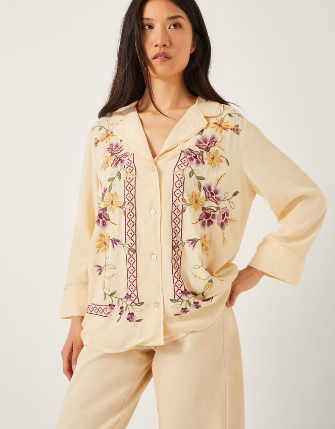 Elodie Floral Embroidered Shirt, Ivory (IVORY), large
