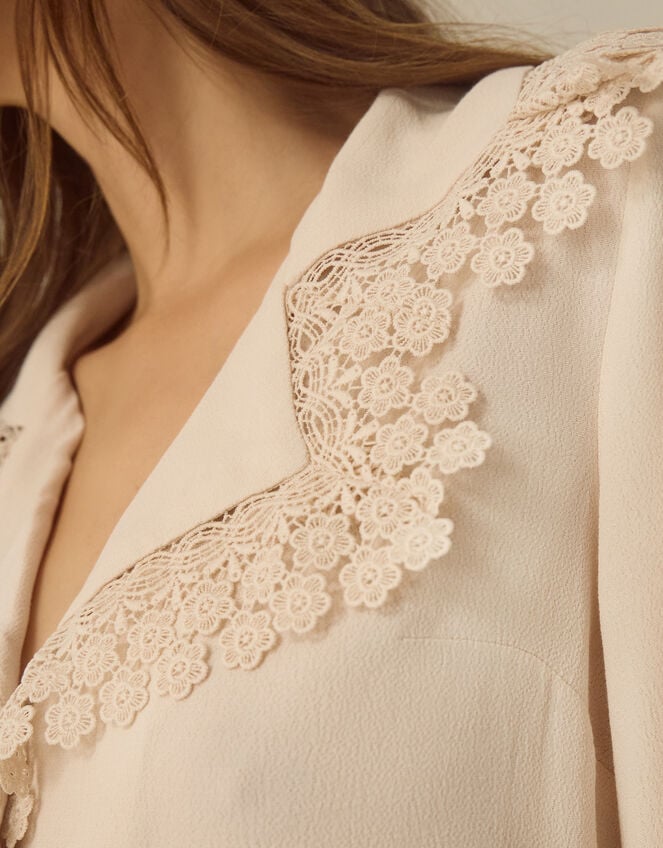 Ava V-Neck Lace Collar Blouse, Cream (CREAM), large