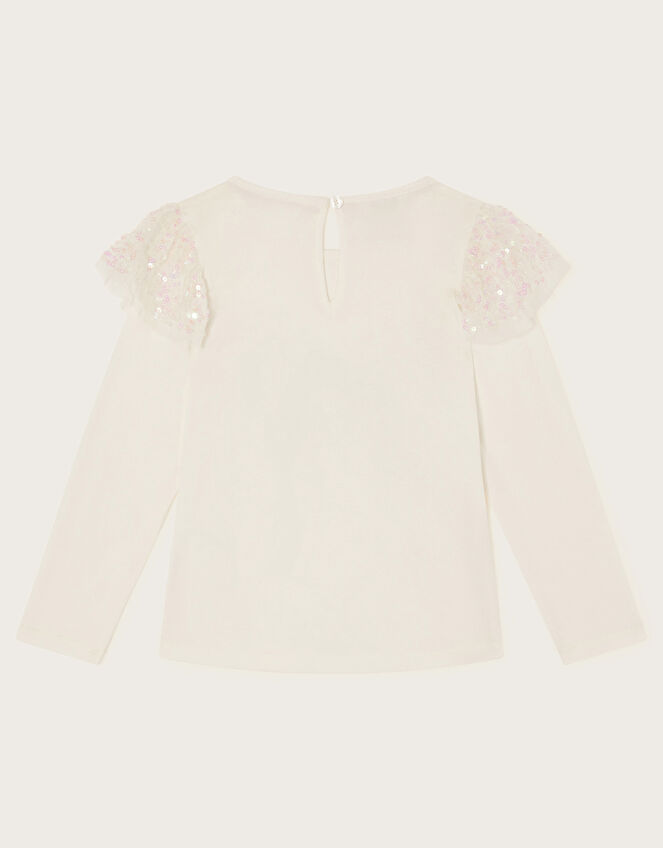 Sequin Bow Long Sleeve Top, Ivory (IVORY), large