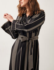 Andi Stripe Midi Shirt Dress, Black (BLACK), large