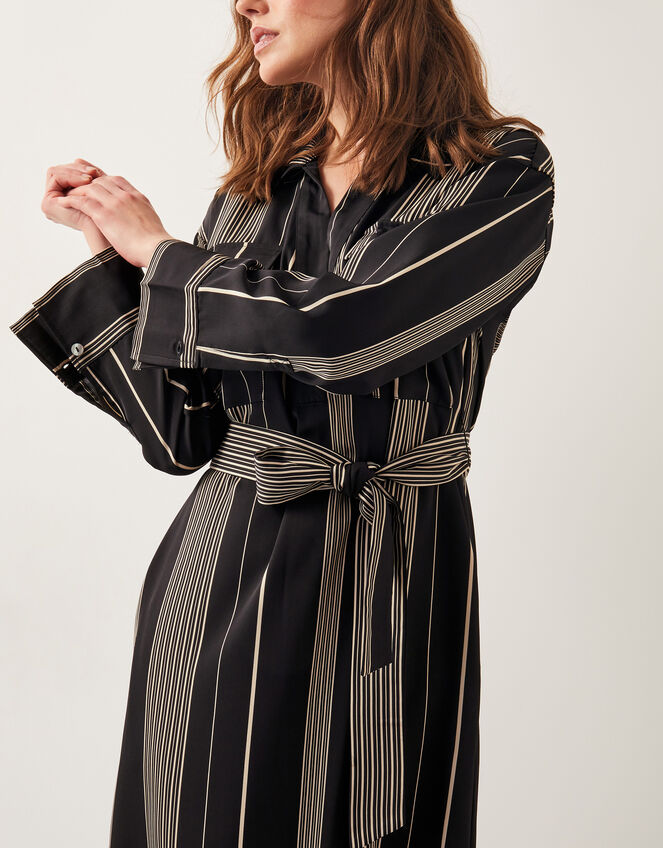 Andi Stripe Midi Shirt Dress, Black (BLACK), large