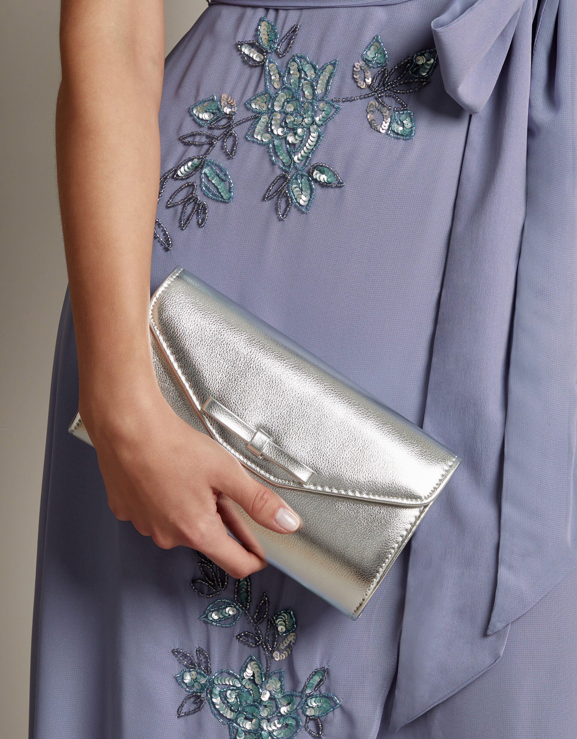 Monsoon silver clutch bag shop