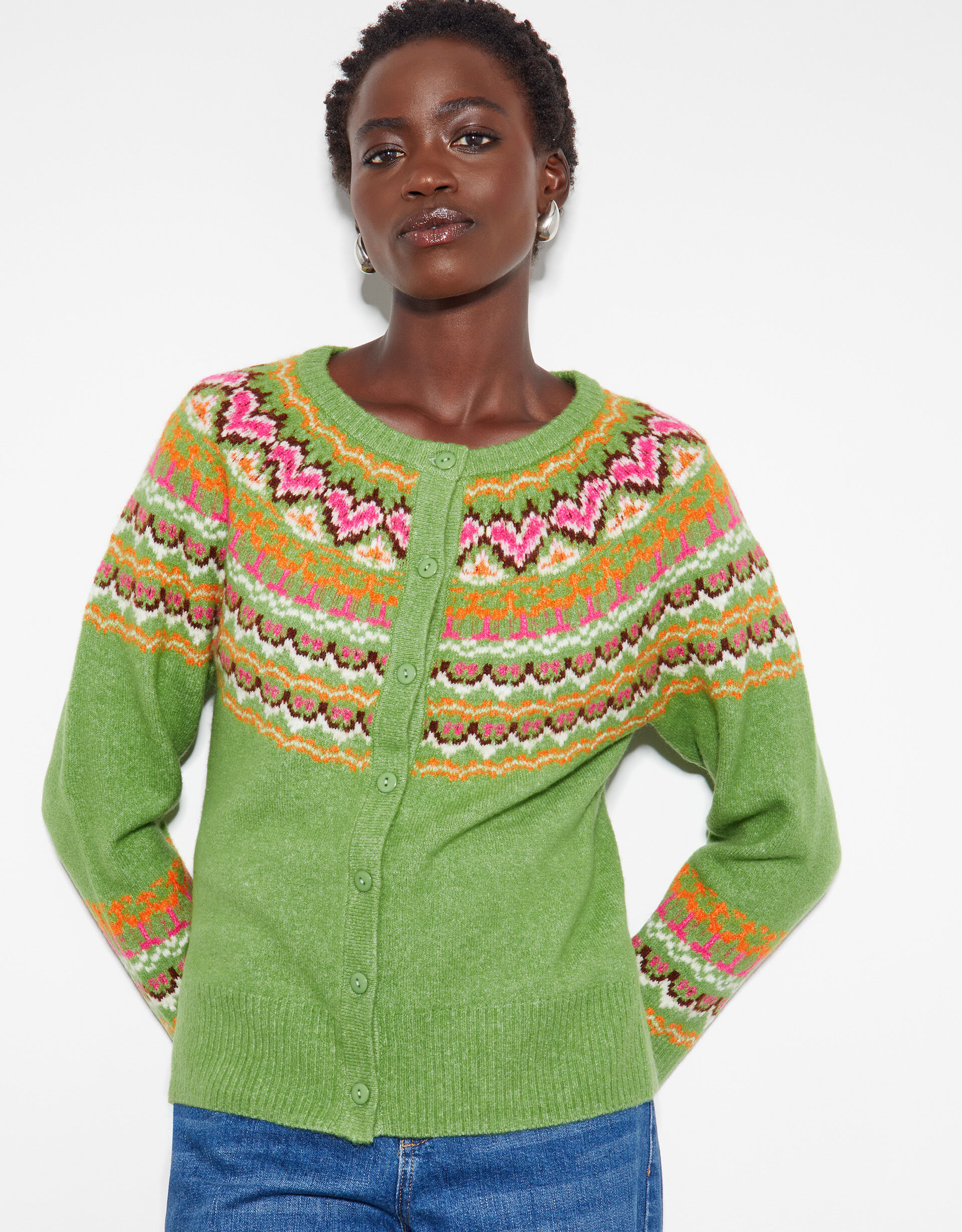 Fern Fair Isle Cardigan Green Cardigans Monsoon UK
