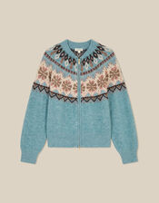 Fen Fair Isle Cardigan, Blue (BLUE), large