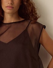 Ottie Sleeveless Organza Cape Top, Brown (BROWN), large