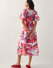 Elana Floral Puff-Sleeve Midi Dress, Ivory (IVORY), large