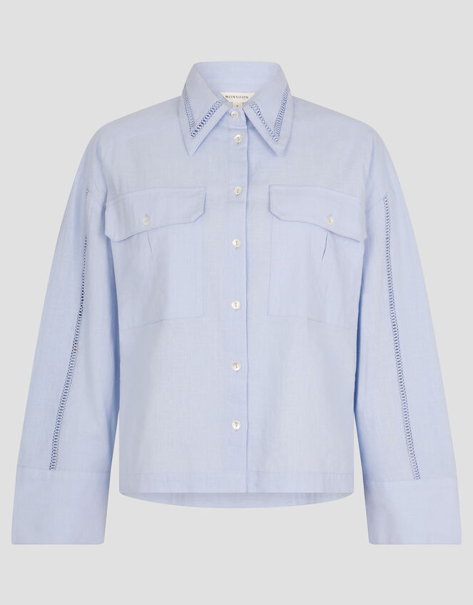 Lilah Cropped Utility Shirt, Blue (BLUE), large