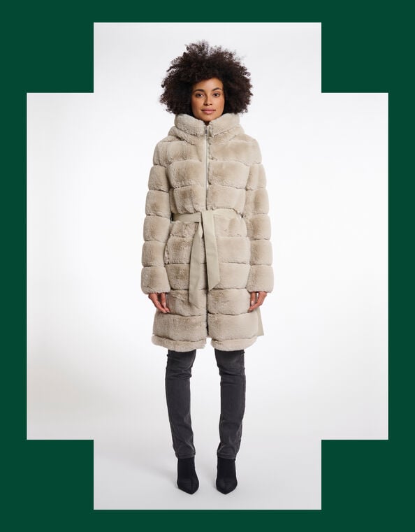 Rino & Pelle Bridget Faux Fur Puffer Coat, Camel (BEIGE), large
