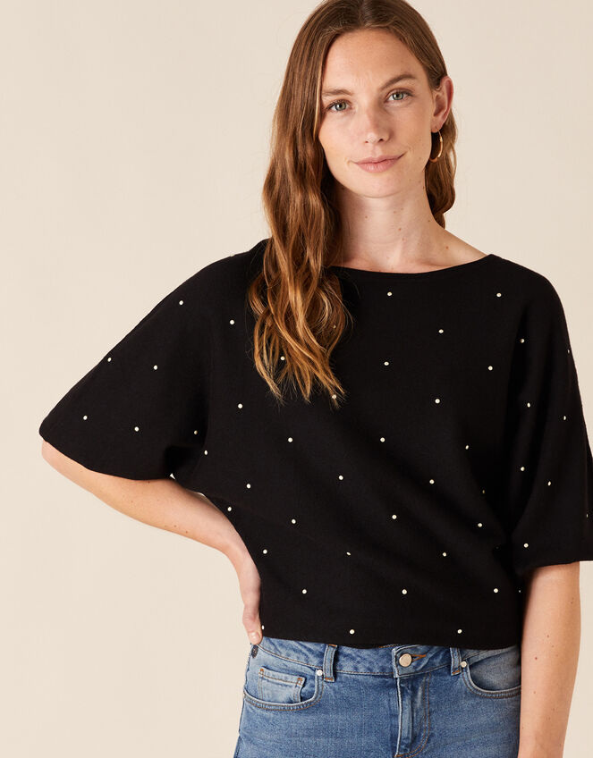 Pearl Knit Jumper with Sustainable Viscose, Black (BLACK), large