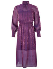 Phi Phi Animal Shimmer Midi Dress, Purple (PURPLE), large