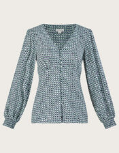 Signy Geometric Print Blouse, Green (GREEN), large
