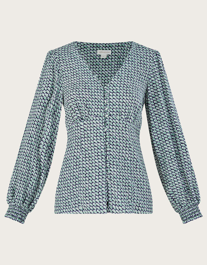 Signy Geometric Print Blouse, Green (GREEN), large