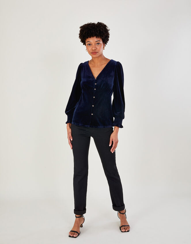 Elizabeth Velvet Tea Top with Recycled Polyester, Blue (MIDNIGHT), large