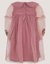 Baby Floral Embroidered Mesh Dress, Pink (PINK), large