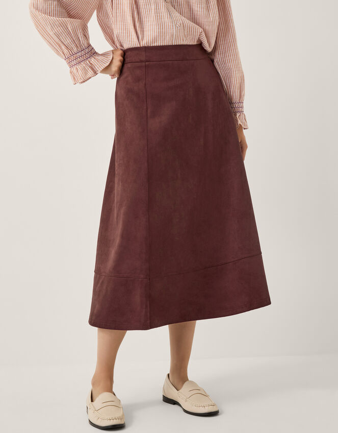 Rowan A-Line Faux Suede Midi Skirt, Brown (CHOCOLATE), large