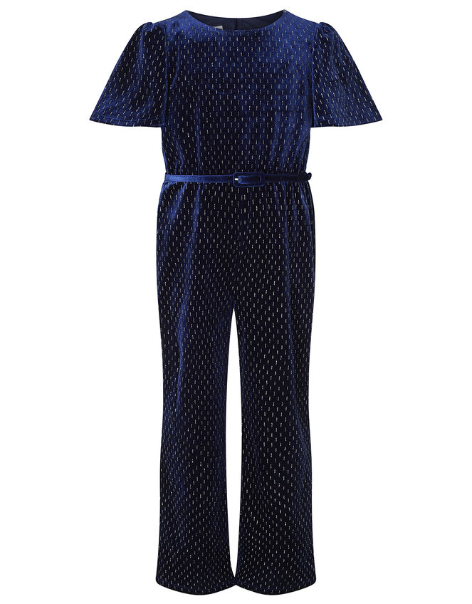 Shimmer Velvet Belted Jumpsuit, Blue (NAVY), large