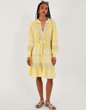 Embroidered Pom-Pom Kaftan Dress in LENZING™ ECOVERO™ , Yellow (YELLOW), large