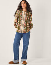 Olive Floral Print Jersey Shirt, Green (KHAKI), large