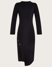 High Neck Button Detail Dress with LENZING™ ECOVERO™ , Black (BLACK), large
