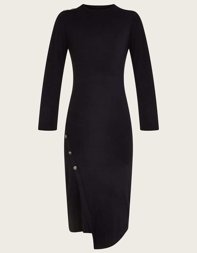 High Neck Button Detail Dress with LENZING™ ECOVERO™ , Black (BLACK), large