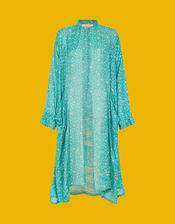 La Galeria Elefante Vintage Sari Coat, Blue (TURQUOISE), large