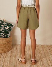 Linen Shorts with Macrame Belt, Green (KHAKI), large