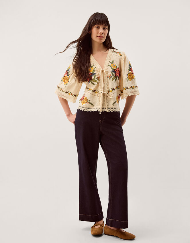 Yvette Floral Embroidered Lace Top, Cream (CREAM), large