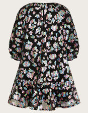 Embellished Leopard Print Shift Dress, Black (BLACK), large