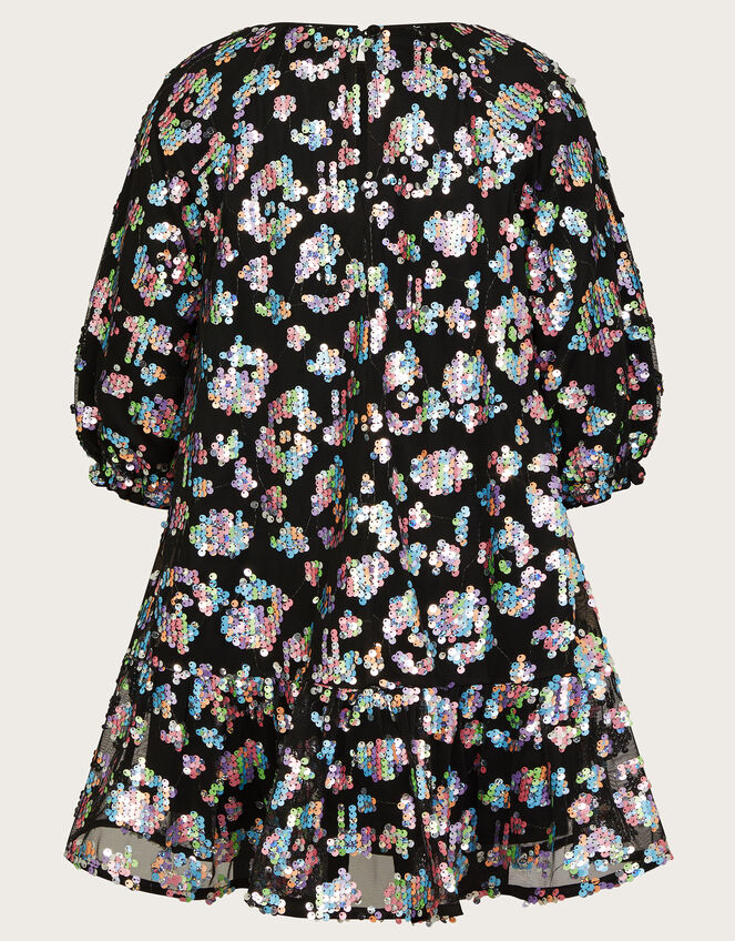 Embellished Leopard Print Shift Dress, Black (BLACK), large