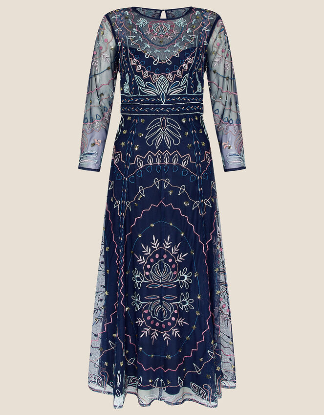 Jeannine Embellished Midi Dress in Recycled Polyester Blue