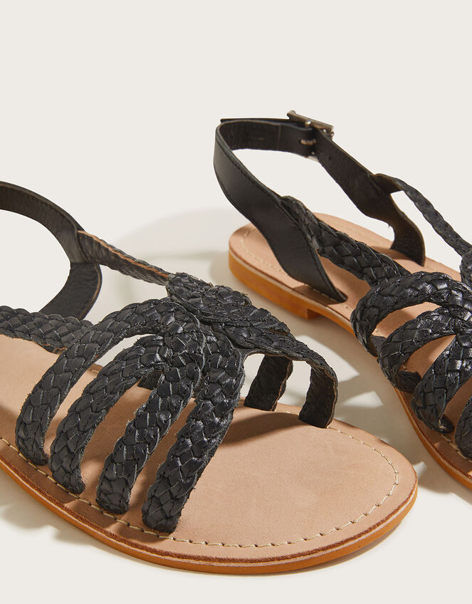 Plaited Leather Sandals, Black (BLACK), large