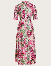 Ikat Print Shirt Midi Dress in LENZING™ ECOVERO™, Pink (PINK), large
