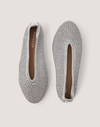 Alma Knitted Ballet Flats, Silver (SILVER), large