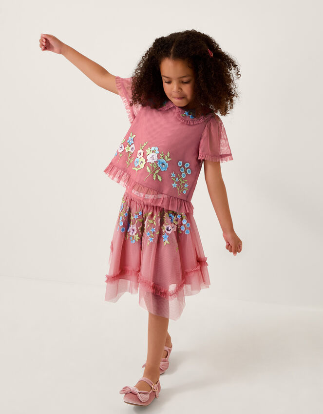 Kristi Floral Embellished Tulle Skirt, Pink (DUSKY PINK), large