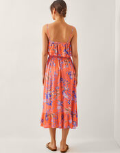 Kaia Floral Frill Midi Dress, Orange (ORANGE), large