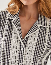 Zoe Lace Gingham Cotton Shirt, Black (BLACK), large