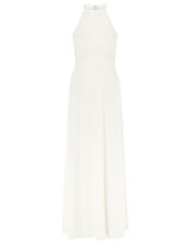 Madison Embroidered Halter Bridal Dress, Ivory (IVORY), large