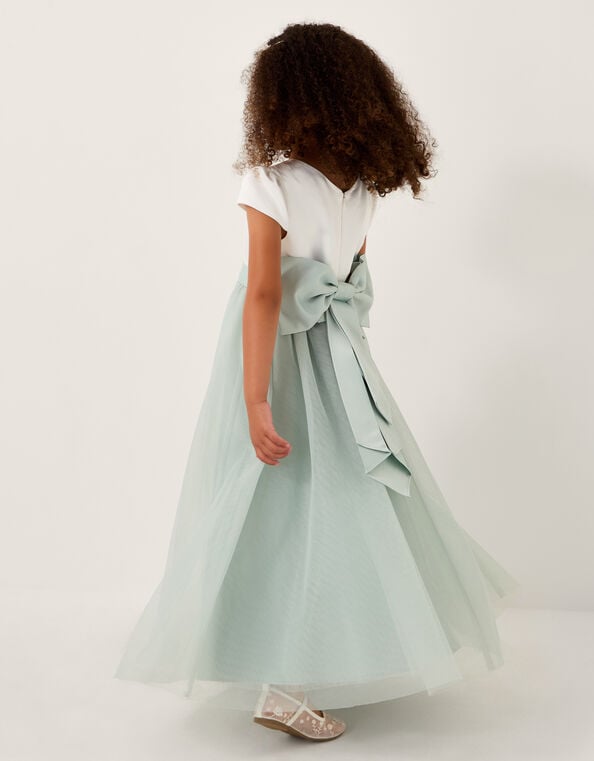 Short Sleeve Satin Tulle Bridesmaid Dress, Green (SAGE), large