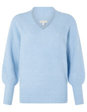 Georgie Ribbed Knit Jumper, Blue (BLUE), large
