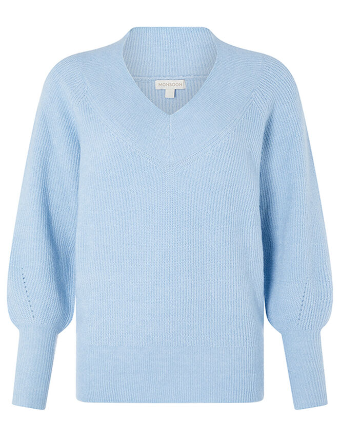 Georgie Ribbed Knit Jumper, Blue (BLUE), large