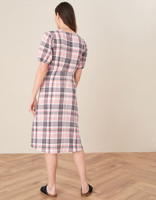 Check Print Textured Midi Dress, Natural (STONE), large