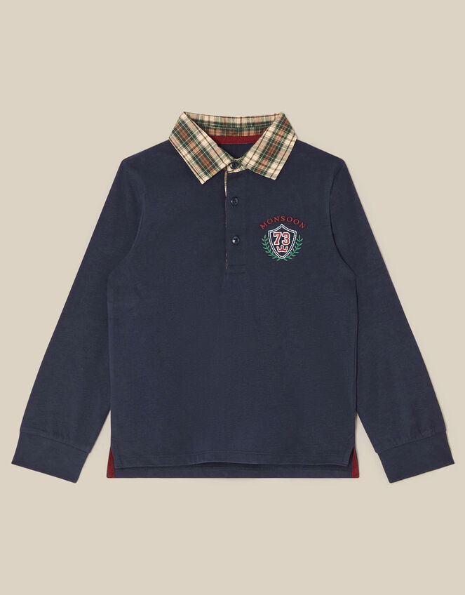 Check Collar Polo Top, Blue (NAVY), large
