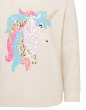 Sequin Unicorn Sweatshirt in Organic Cotton, Camel (OATMEAL), large
