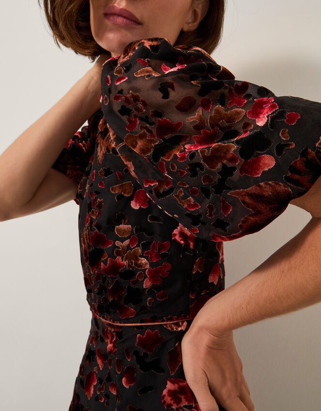 Carolyn Floral Devoré Midi Dress, Black (BLACK), large