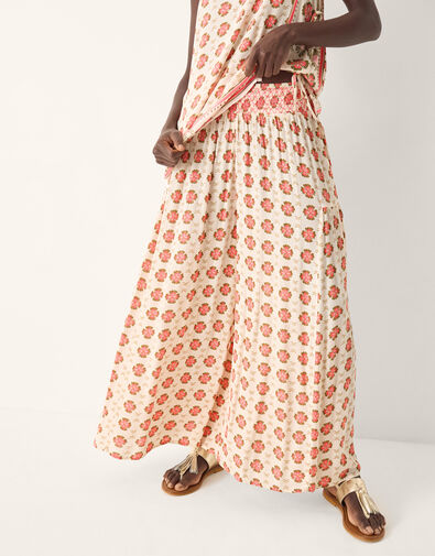 Maddie Floral Print Wide Leg Trousers, Ivory (IVORY), large