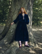 Easy Wendy Floral Embroidered Velvet Maxi Dress, Blue (NAVY BLUE), large