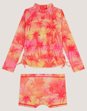 Palm Print UPF50+ Rash Vest Swim Set, Orange (ORANGE), large