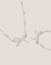 Pearl Bow Necklace & Bracelet Set, , large