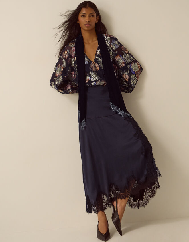 Hattie Metallic Jacquard Blouse, Blue (NAVY), large